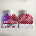 Christmas LED beanie with red brick pattern and white pom-pom featuring Merry Christmas text - Square Light String Style-Christmas Hat