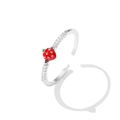 Silver strawberry open ring with sparkling crystal accents and red enamel finish - Adjustable Open / Silver Style