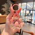 Cute pink peach liquid quicksand keychain with heart sequins and metal ring - Peach-TV