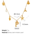 Golden bamboo chain necklace with sea star, pearl, and letter P pendant for women - Letter P (XL206)