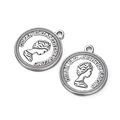 Macro shot of silver coin charms featuring Queen Elizabeth II profile for DIY jewelry - Round 3 Large 9.5g / 4 Pieces Per Pack