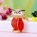Sparkling crystal owl keychain in red enamel and gold finish for handbags - A430 Owl A Red
