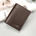 Men's large capacity wallet in brown lychee grain leather with innercor metal logo - 8004 Short Style / Dark Coffee