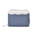 Litchi grain leather mini wallet in blue and white patchwork with wavy stitching detail - Blue