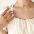 Gargantilla de hoja de trigo de oro rosa y anillo de circonitas en modelo con blanco - 35+5CM / Oro rosa