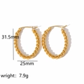 Ins style 18k gold twisted C-shape hoop earrings with 31.5mm height and 25mm width - Gold Twisted Oval Style (TE6049-G)