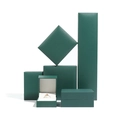 Joyeros minimalistas verde oscuro con textura de cuero para anillos y collares - Caja para Doble Anillo / Verde Pavo Real