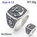 Vintage stainless steel anchor ring for men with nautical compass engraving in silver finish - US 9 / Steel Color (KR108363-MZO)