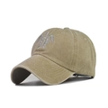 Vintage washed khaki cotton baseball cap featuring unique turtle embroidery details - Adjustable / Khaki