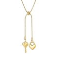Adjustable golden snake chain necklace featuring a heart locket and key charm - Gold Color (KN202600-Z)