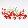 Miniature red spotted mushrooms with white stems and wire stems for Christmas decor - 2cm Red Mushroom Decor