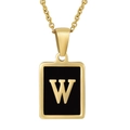 Gold stainless steel necklace with letter W on a black square white shell pendant - Gold Initial W (With Chain)
