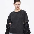 T-shirt da uomo oversize in cotone grigio scuro con finitura vintage lavata ad acido - S / Nero Lavato