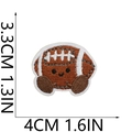 Macro shot showing dimensions of brown cartoon rugby embroidery patch measuring 3.3x4cm - Rugby Style (Size 5)