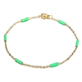 Minimalist gold-plated bead chain bracelet featuring vibrant green cylindrical beads - Gold + Bright Green Style (KB165159-Z)