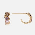 Golden C-shaped hoop earrings with colorful gradient purple and clear zircon stones - June