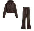 Ensemble 2 pièces femme avec sweat à capuche court et pantalon évasé en marron foncé - Café Ensemble