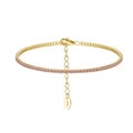 Elegant s925 silver tennis bracelet with pink zircon stones and golden finish - Machine-made Tennis Chain 1.5mm Powdered Zirconium Electroplated 14k Gold Approx. 2.66g.