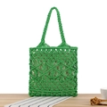 Handcrafted green cotton rope woven tote bag with hollow pattern for summer beach holiday - Green