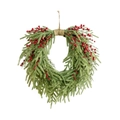 Christmas wreath with green needles, red berries, and a natural burlap bow on white background - Christmas Simulation Wreath