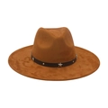 Brown faux suede cowboy hat with vintage silver star rivets on a leather band - One Size / Khaki (Belt Star Decor)