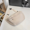 Borsa a tracolla minimalista in velluto a coste beige con tracolla regolabile in stile casual - Bianco