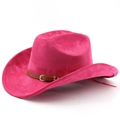Détail du chapeau de cowboy rose rouge avec bande en cuir marron et boucle argentée - M(56-58cm) / Rose rouge