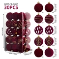 Set di 30 palline di Natale in velluto rosso scuro 6cm con glitter oro e confezione regalo - 6cm Set da 30 / Borgogna