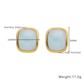 Detailed size and weight specs for vintage square gold earrings with blue resin - Rounded Square Gold + Blue Style (KE027)