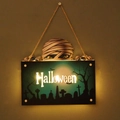 LED Halloween door sign featuring mummy design and glowing warm light text effect - WSGP-02B Mummy Green (Halloween)
