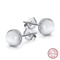 S925 sterling silver stud earrings with white pearls and authentic hallmark detail - Simple Ball Stud - Silver