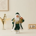 Stehende Weihnachtsmann-Figur aus dunkelgrünem Samt mit goldenem Sternzepter und Sack - 45cm