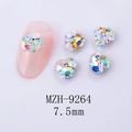 Vue macro de breloques à ongles fleur de 7,5 mm avec facettes irisées et pierre centrale - Style de Pétale de Fleur Incrusté (9264)