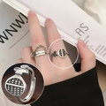 Retro S925 silver open ring featuring vintage Cuban chain and Good Luck square plate design - Good Luck Tag Abacus Set(JZ9217)