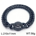 Men's black titanium steel Cuban link bracelet with round clasp, 210mm length - Model E Black (KB169902-Z)