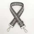 Detail of 3.8cm canvas strap with khaki geometric weave and silver metal hooks - Black Khaki Silver Hook