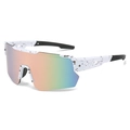 Polarized sports cycling sunglasses with white splatter frame and colorful gradient lens - Solid White Spotted Gold Pink