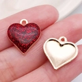 DIY heart pendant set featuring red glitter finish and golden metal backing details - Red Gold Glitter Heart (14326)