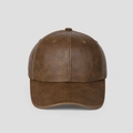 Front close-up of brown PU leather baseball cap with vintage distressed texture - M (56-58cm) / Khaki