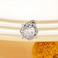 Elegant silver rose flower stud earring with sparkling cubic zirconia crystals and screw back - White (Single Piece)