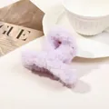 Soft lavender plush hair claw clip for women shown on a minimalist magazine background - 9cm Plush Cross - Light Purple