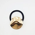 Elegant gold alloy round hair ring with textured finish on a black elastic band - Wavy Texture Disc (Hair Tie 80)