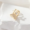 Goldene U-förmige Ohrmanschette mit Meerjungfrauenflosse, Stern und weißen Zirkonia - 14K Gold Fischschwanz Stern Strass (H-12048)