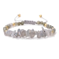 Detailed macro view of woven bracelet with natural crushed labradorite and gold beads - Labradorite Style (FA0383)