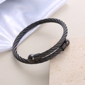 Brazalete de cable de acero inoxidable trenzado con terminales esféricos en piedra - Negro
