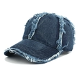 Frayed dark blue denim baseball cap with vintage distressed edges and street style design - Dark Blue