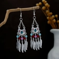 Bohemian silver earrings with colorful beads, turquoise stones and feather charms - Multicolor(E6387)