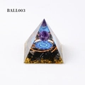Orgon-Pyramide mit Amethystkugel, blauem Mandala-Totem und schwarzer Obsidian-Basis - BALL003-Violette Kugel/Mandala/Spule/Schwarze Steine