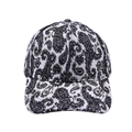 Close-up of black and white paisley pattern detail on canvas baseball cap fabric - Black Paisley