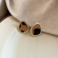 Macro shot of irregular gold earrings with textured leopard print flocking details - 15# Irregular Leopard Gold Border Earrings (Silver Pin-Gold-Coffee)
